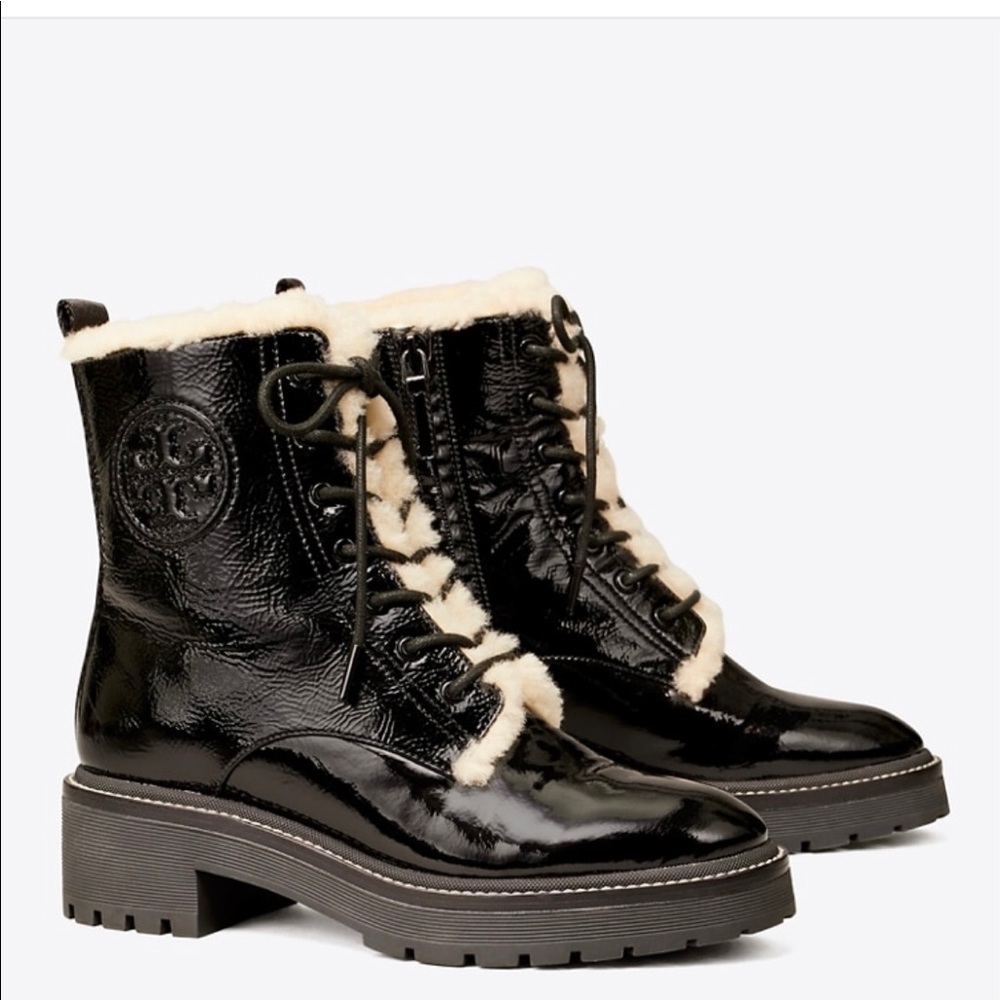 Tory Burch Miller Shearling Lug Sole Combat Boots 6.5